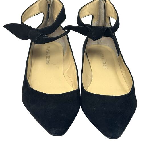 Ivanka Trump Black Suede Flats Tie Ankle Strap Pointed Toe - Picture 2 of 6